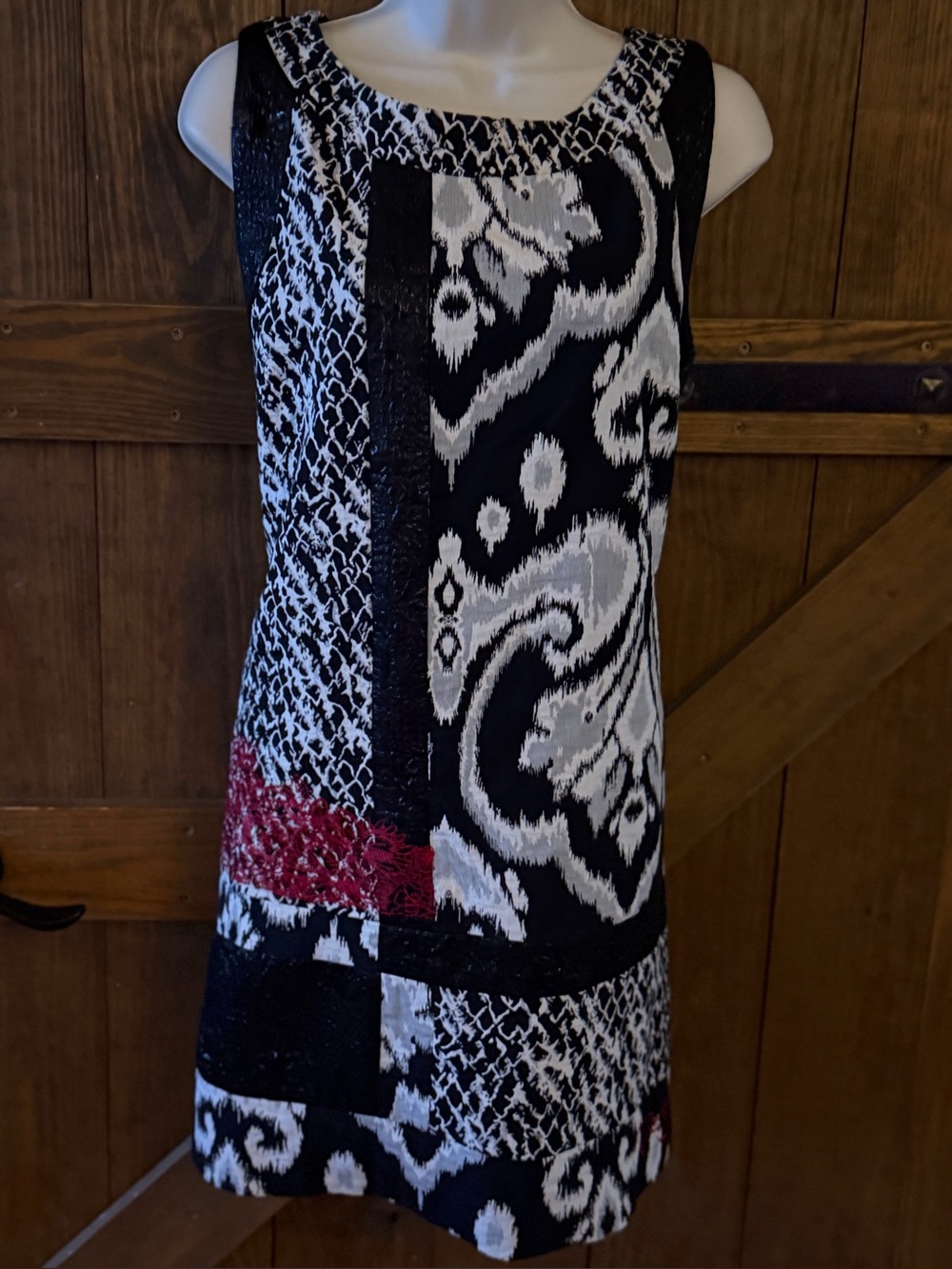 Desigual Black, White & Red Patterned Sleeveless Shift Dress